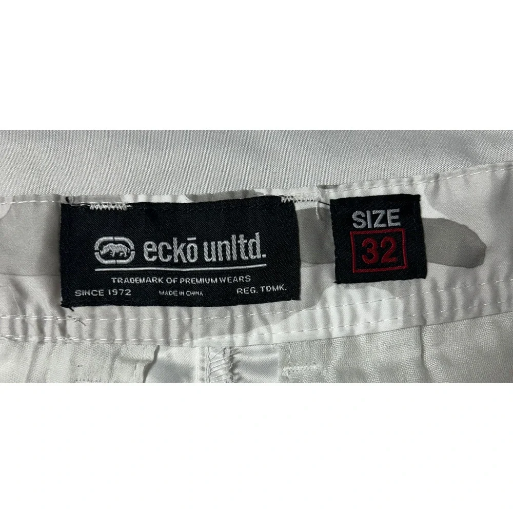 Ecko Unltd Mens Grey White Camo Cargo Shorts Size 32 Streetwear Casual Utility